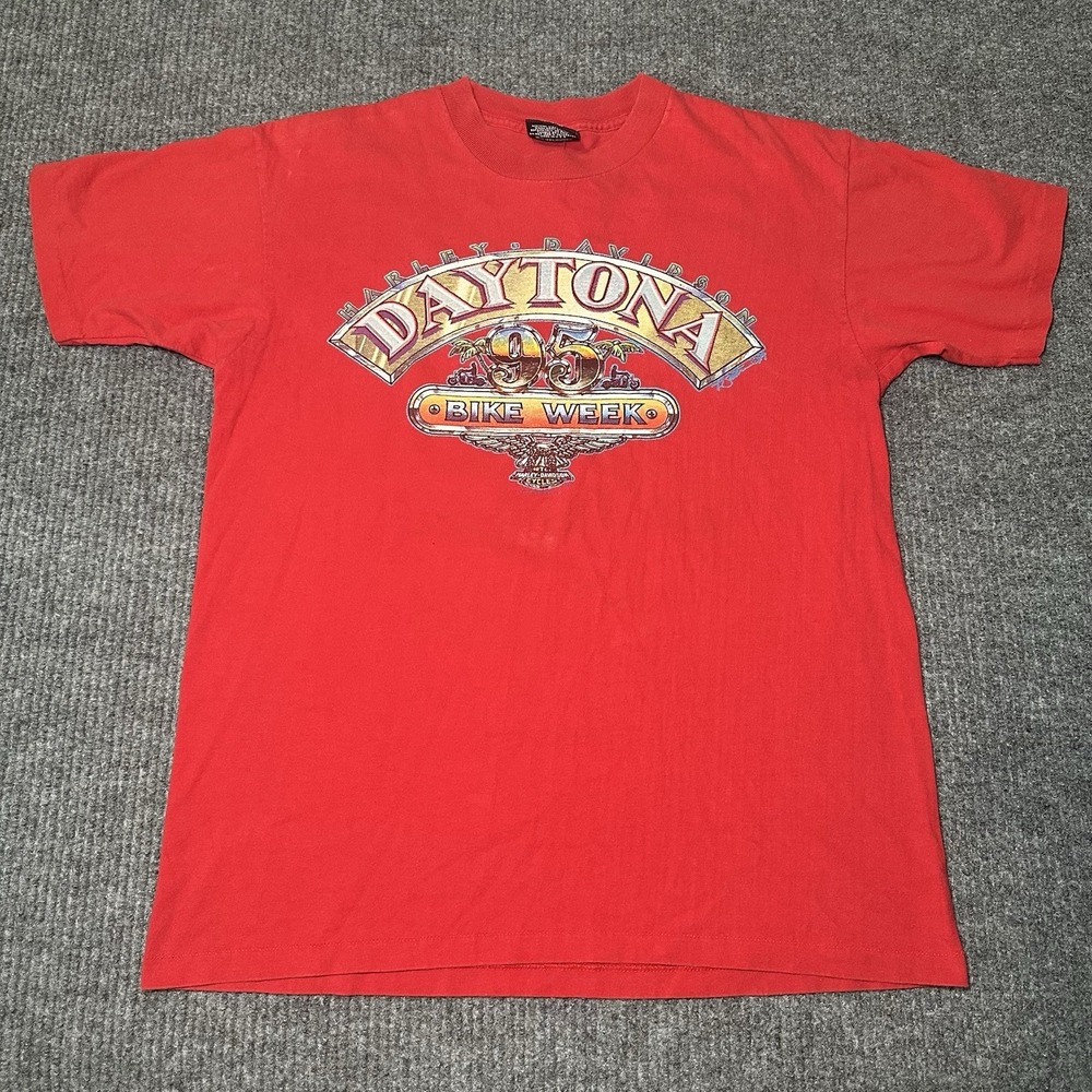 Vintage 1995 Bike Week Daytona Beach Red T-Shirt Single Stitch‎ Harley Davidson